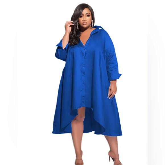 Plus Size Satin Button Front Hem Oversized Elegant Loose Fit Shirt Dress - Picture 2 of 13